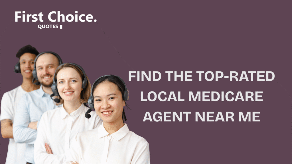 Smiling customer service agents with headsets, promoting local Medicare agent services.
